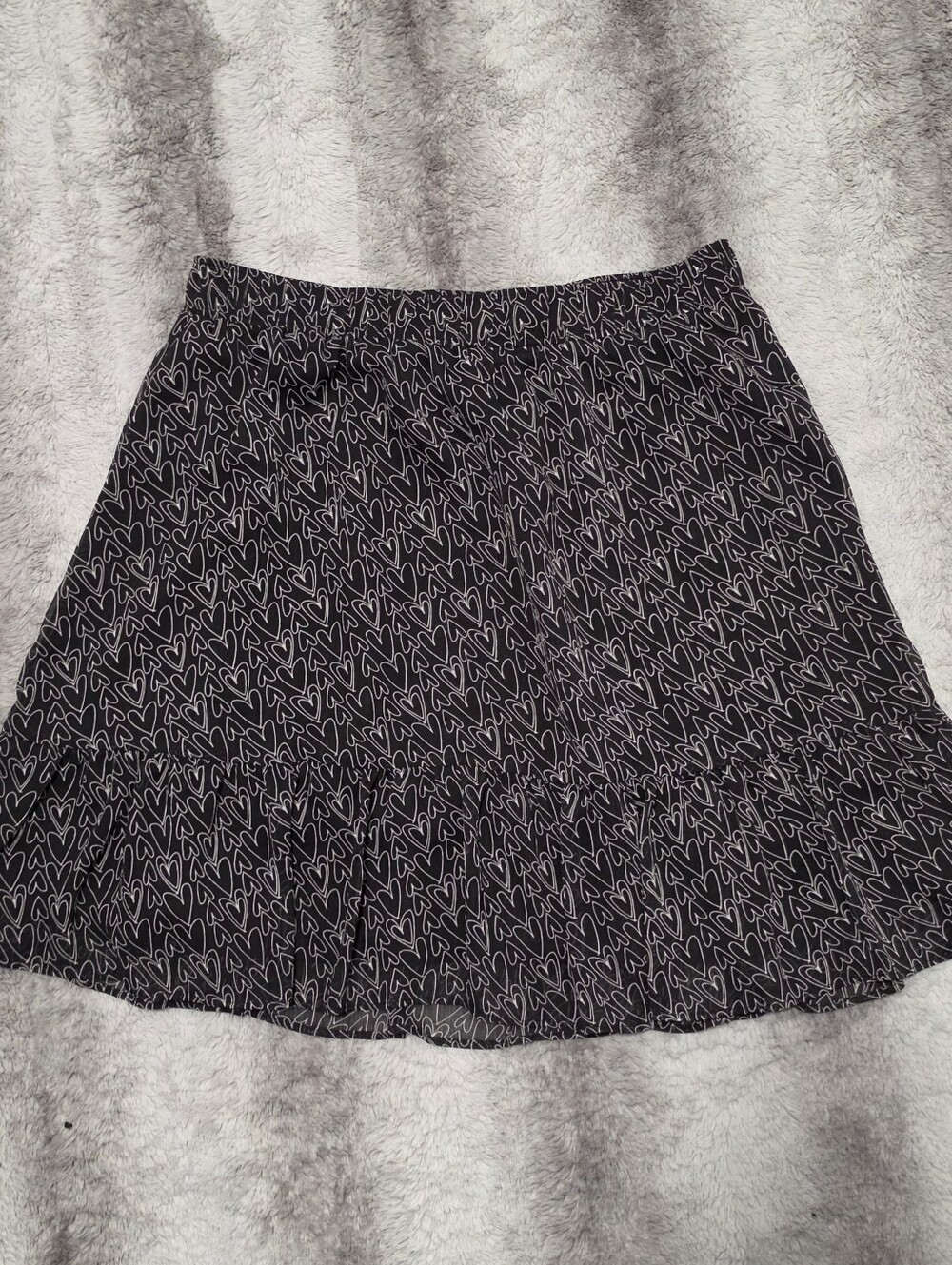 Loft Black and White Heart Print Tiered Valentine's Day Ruffled Hem Skirt Medium